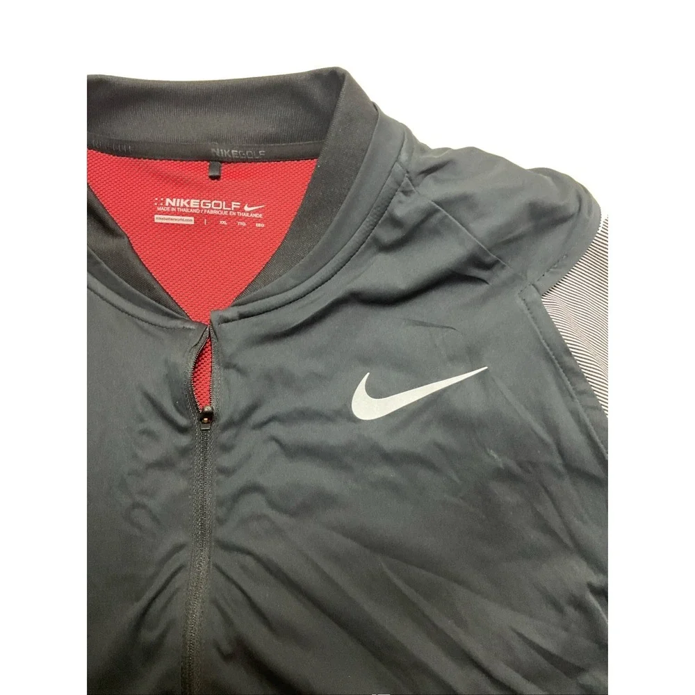 Nike Golf Jacket Mens XXL Black Gray Full Zip Windbreaker Lightweight Mock Neck
